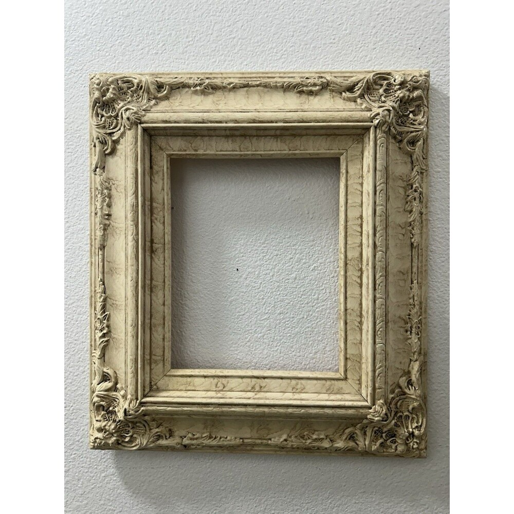 Boho Creamy White Washed Marbled Style Baroque Picture Wood Frame Wedding